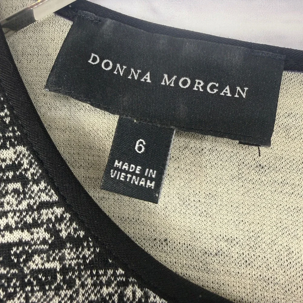 Donna Morgan Black‎ White Marled Knit Shift Dress Faux Pockets Womens Size 6